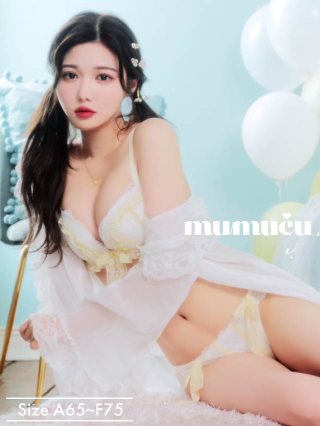 【きぬプロデュース/mumucu】ロマンティックレースリボンブラジャー＆ショーツ / イエロー
