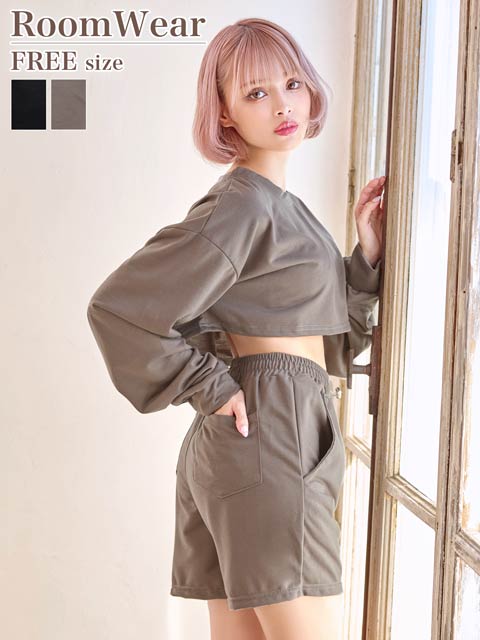 クロップド丈スウェットトップス&ショートパンツルームウェア［均一］