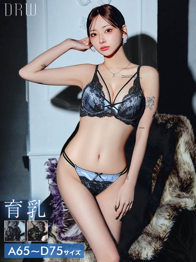 ビターサテンコード育乳脇高ブラジャー&バック透けフルバックショーツ
