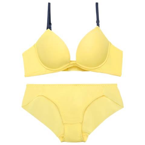 シンプルカットシームレス育乳脇高ブラジャー&フルバックショーツ