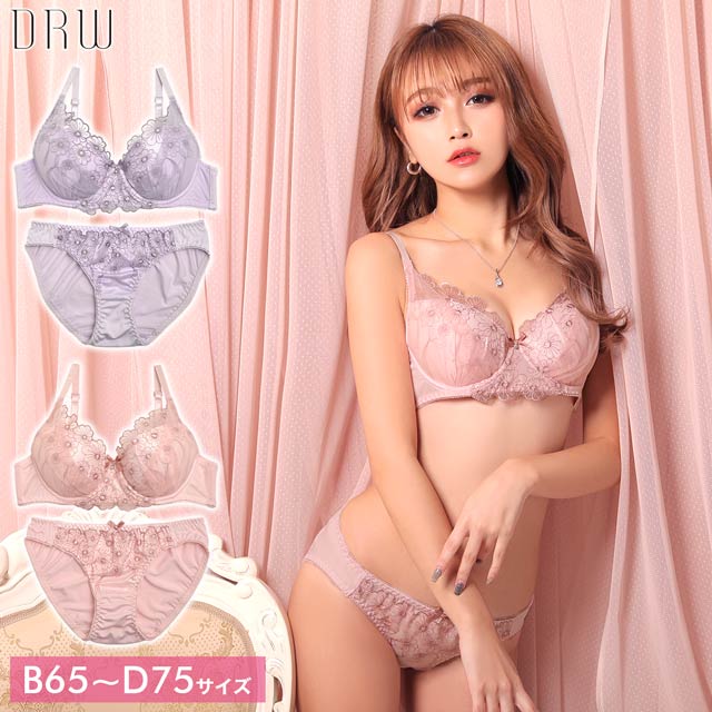 シフォンフラワーブラジャー&フルバックショーツ