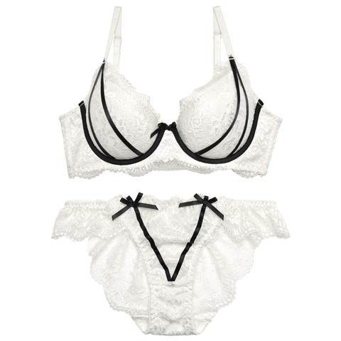 【三上悠亜着用】ガーリーローズレーシィリボンライン育乳脇高ブラジャー&バック透けフルバックショーツ