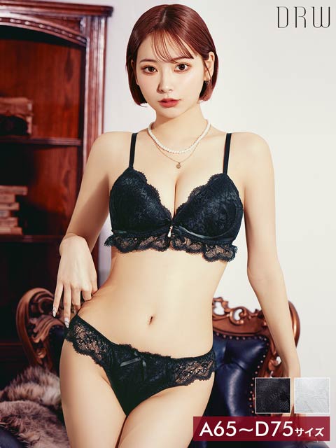 3/24再販!レーシィリボンスカラップブラジャー&バック透けフルバックショーツ［激売れ］