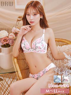 【ノンワイヤー】クラシカルガーリーローズ育乳脇高ブラジャー&フルバックショーツ