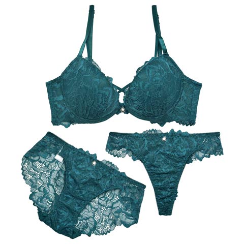 ビューティーレーシィクロス育乳脇高ブラジャー&バック透けフルバック&Tバックショーツ