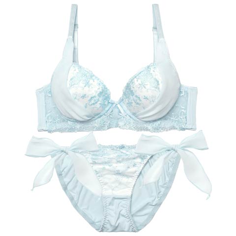 ミルキーブロッサムリボン育乳脇高ブラジャー&サイド紐フルバックショーツ