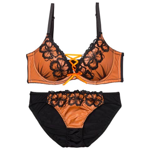 ネオンフラワースピンドル育乳脇高ブラジャー&フルバックショーツ