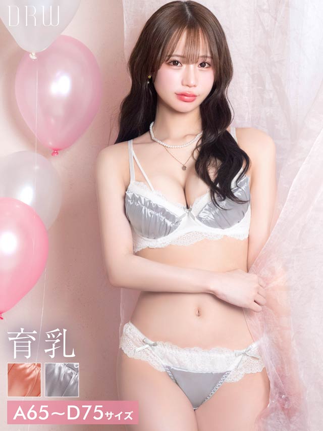 スウィートサテンレース育乳脇高ブラジャー&バック透けフルバックショーツ