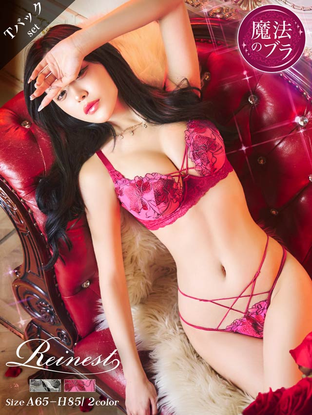 ジュエリーサテンレース育乳脇高ブラジャー&バック透けフルバックショーツ