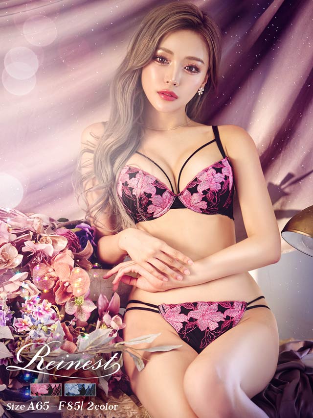永尾まりや着用【Reinest】センシュアルコードフラワーブラジャー&バック透けフルバックショーツ
